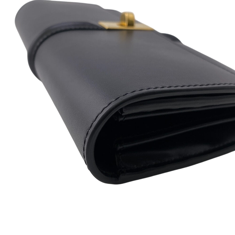 CELINE Long Wallet Purse leather black Turn lock 16 saises Women Used Authentic