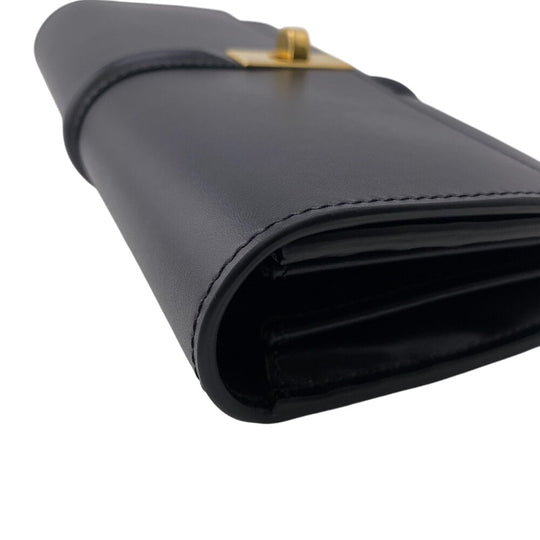 CELINE Long Wallet Purse leather black Turn lock 16 saises Women Used Authentic