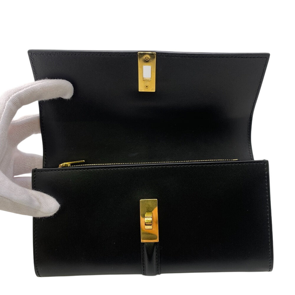 CELINE Long Wallet Purse leather black Turn lock 16 saises Women Used Authentic