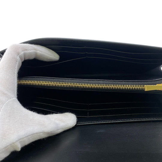 CELINE Long Wallet Purse leather black Turn lock 16 saises Women Used Authentic