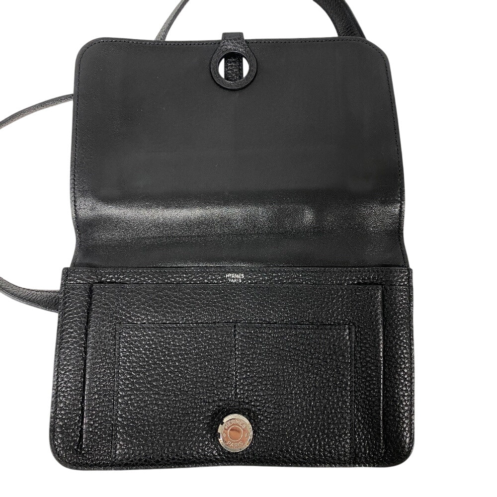 HERMES Waist bag Togo black Sling bag Crossbody Dogon SilverMetal Women(Unisex) Used Authentic
