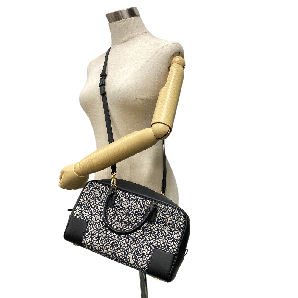 LOEWE Handbag Canvas, Leather Navy Repeat anagram Americana 28 Women Used Authentic