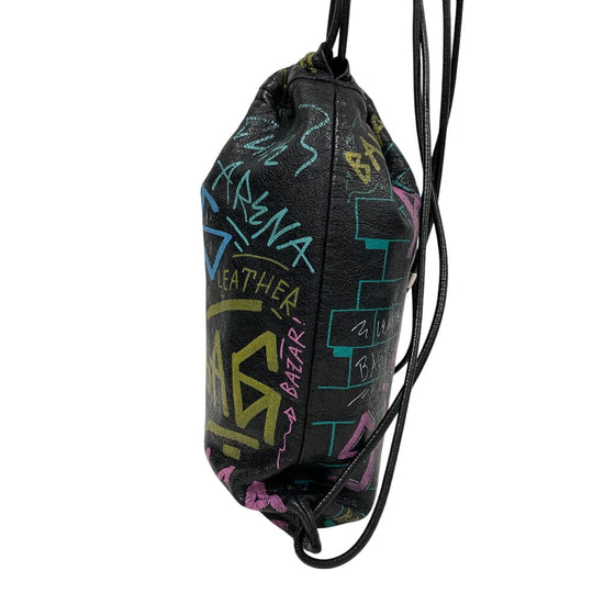 BALENCIAGA Backpack 581779 leather black Drawstring Graffiti mens Used Authentic