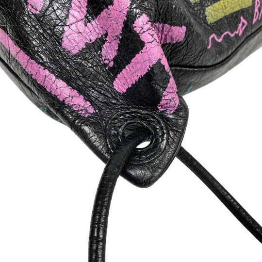 BALENCIAGA Backpack 581779 leather black Drawstring Graffiti mens Used Authentic