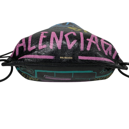 BALENCIAGA Backpack 581779 leather black Drawstring Graffiti mens Used Authentic