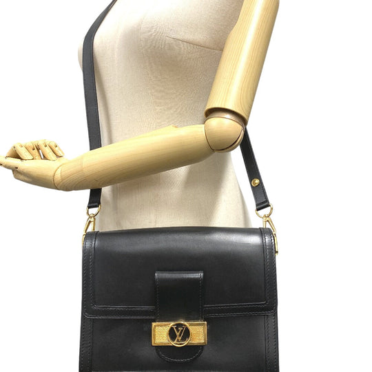 LOUIS VUITTON Shoulder Bag M55821 leather black LV Lock Dauphine MM Women Used Authentic