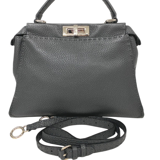 FENDI Handbag 8BN226 leather gray 2WAY Shoulder Bag Peek-a-boo regular Women Used Authentic