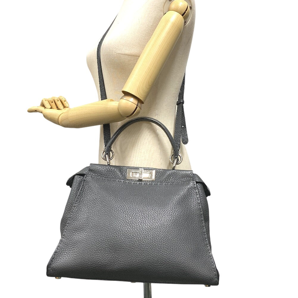 FENDI Handbag 8BN226 leather gray 2WAY Shoulder Bag Peek-a-boo regular Women Used Authentic