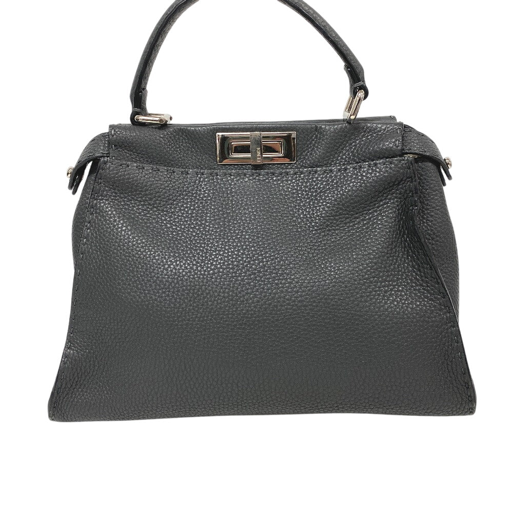 FENDI Handbag 8BN226 leather gray 2WAY Shoulder Bag Peek-a-boo regular Women Used Authentic