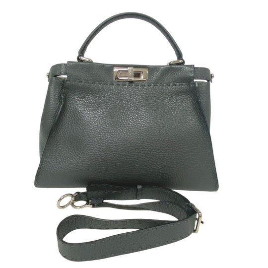 FENDI Handbag leather gray 2WAY Shoulder Bag Celeria Peek-a-boo regular Women Used Authentic