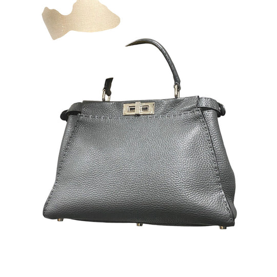 FENDI Handbag leather gray 2WAY Shoulder Bag Celeria Peek-a-boo regular Women Used Authentic