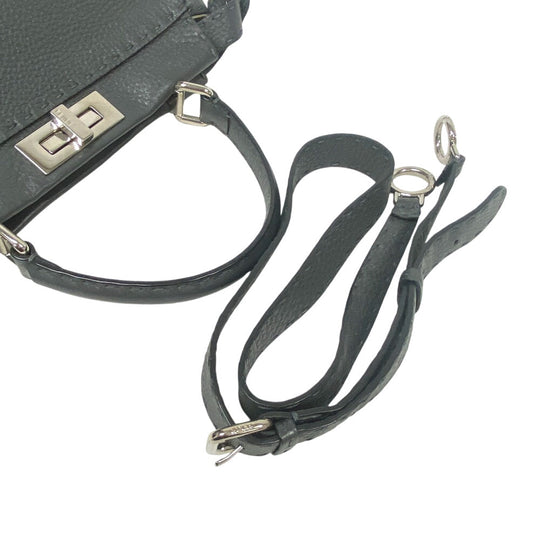 FENDI Handbag leather gray 2WAY Shoulder Bag Celeria Peek-a-boo regular Women Used Authentic