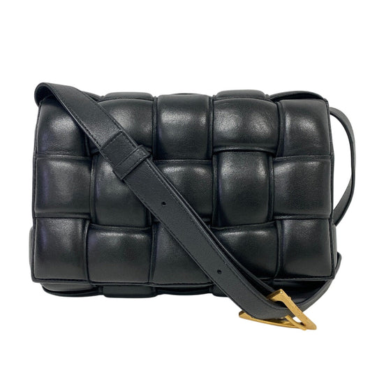 BOTTEGAVENETA Shoulder Bag leather black Padded cassette INTRECCIATO Women Used Authentic