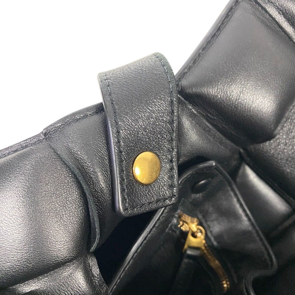 BOTTEGAVENETA Shoulder Bag leather black Padded cassette INTRECCIATO Women Used Authentic