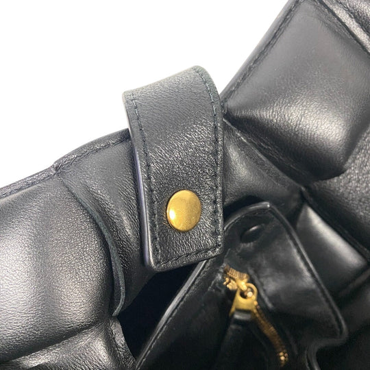 BOTTEGAVENETA Shoulder Bag leather black Padded cassette INTRECCIATO Women Used Authentic