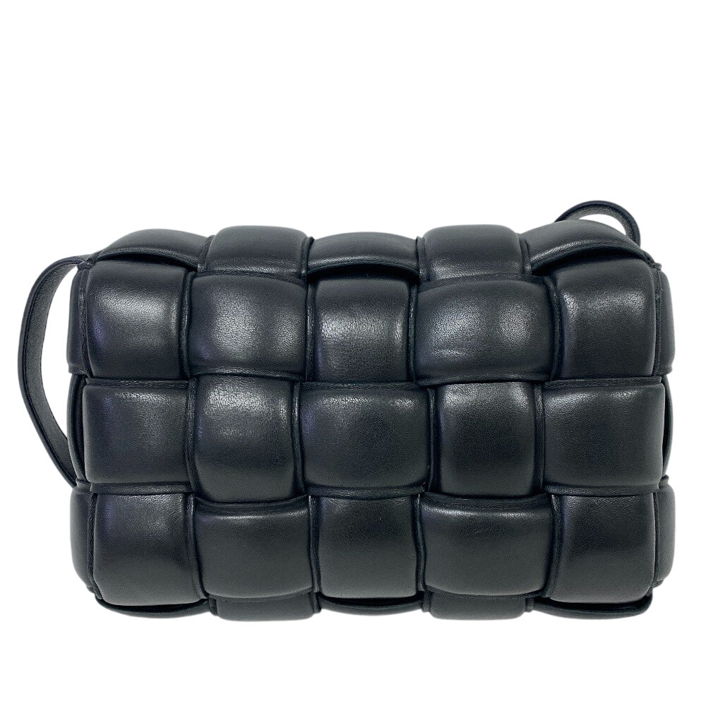 BOTTEGAVENETA Shoulder Bag leather black Padded cassette INTRECCIATO Women Used Authentic