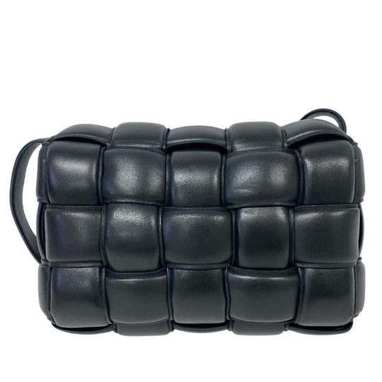 BOTTEGAVENETA Shoulder Bag leather black Padded cassette INTRECCIATO Women Used Authentic