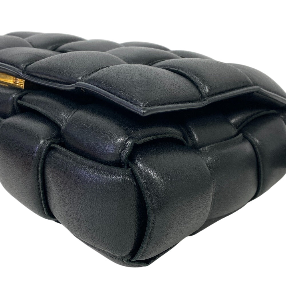 BOTTEGAVENETA Shoulder Bag leather black Padded cassette INTRECCIATO Women Used Authentic
