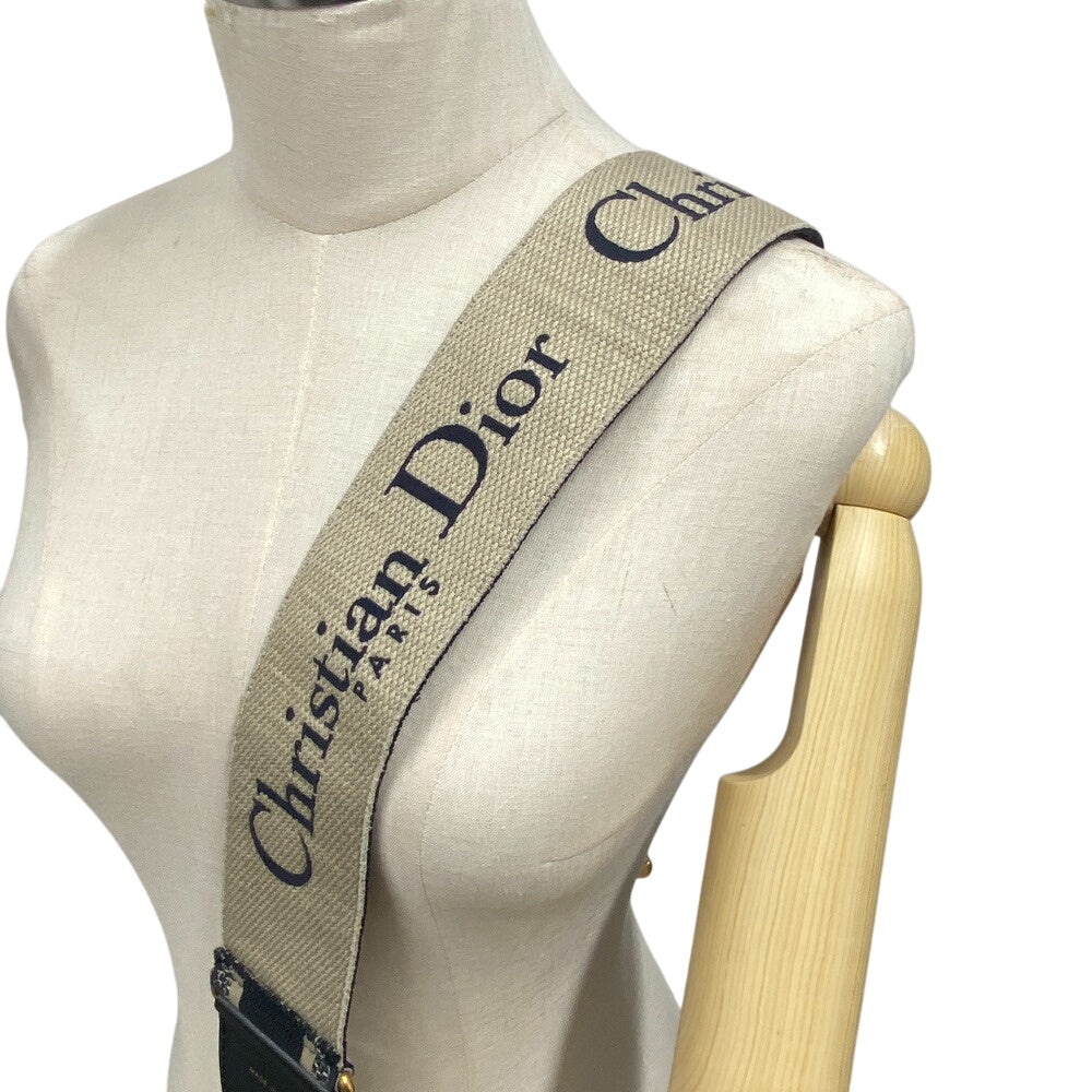 Christian Dior Shoulder strap canvas Navy Oblique logo Embroidery Women Used Authentic