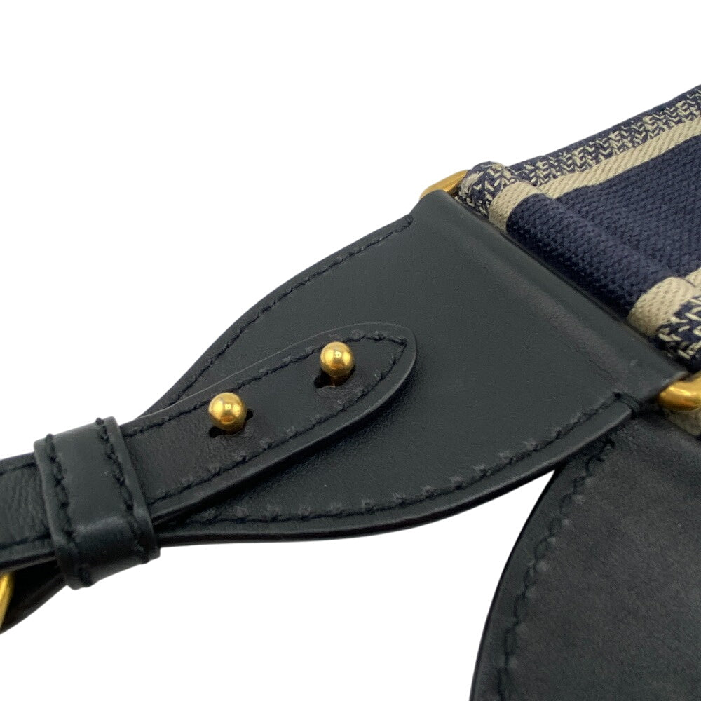 Christian Dior Shoulder strap canvas Navy Oblique logo Embroidery Women Used Authentic