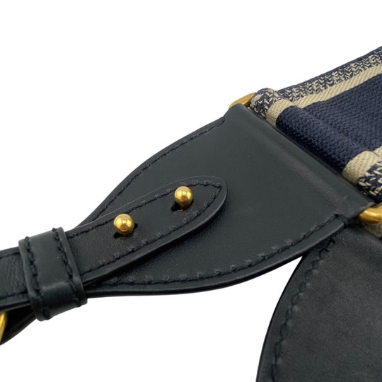 Christian Dior Shoulder strap canvas Navy Oblique logo Embroidery Women Used Authentic