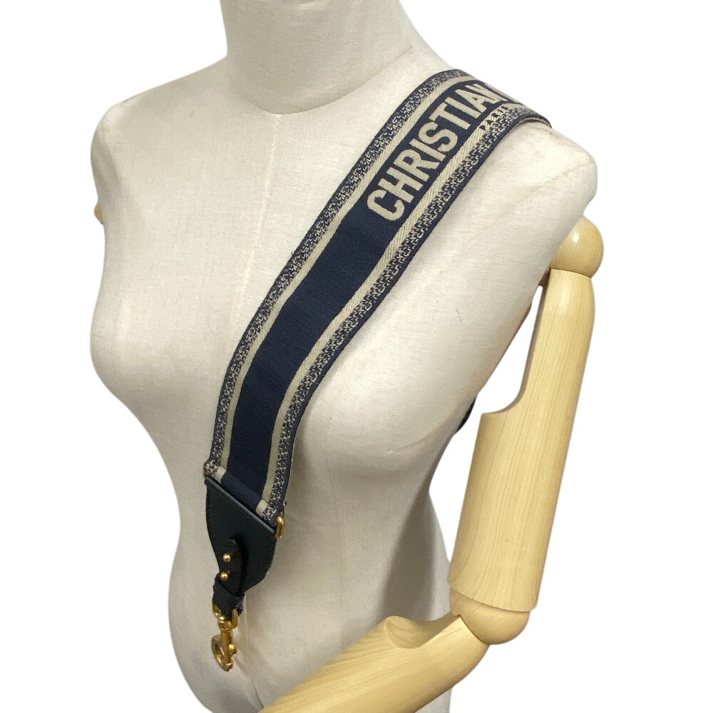 Christian Dior Shoulder strap canvas Navy Oblique logo Embroidery Women Used Authentic