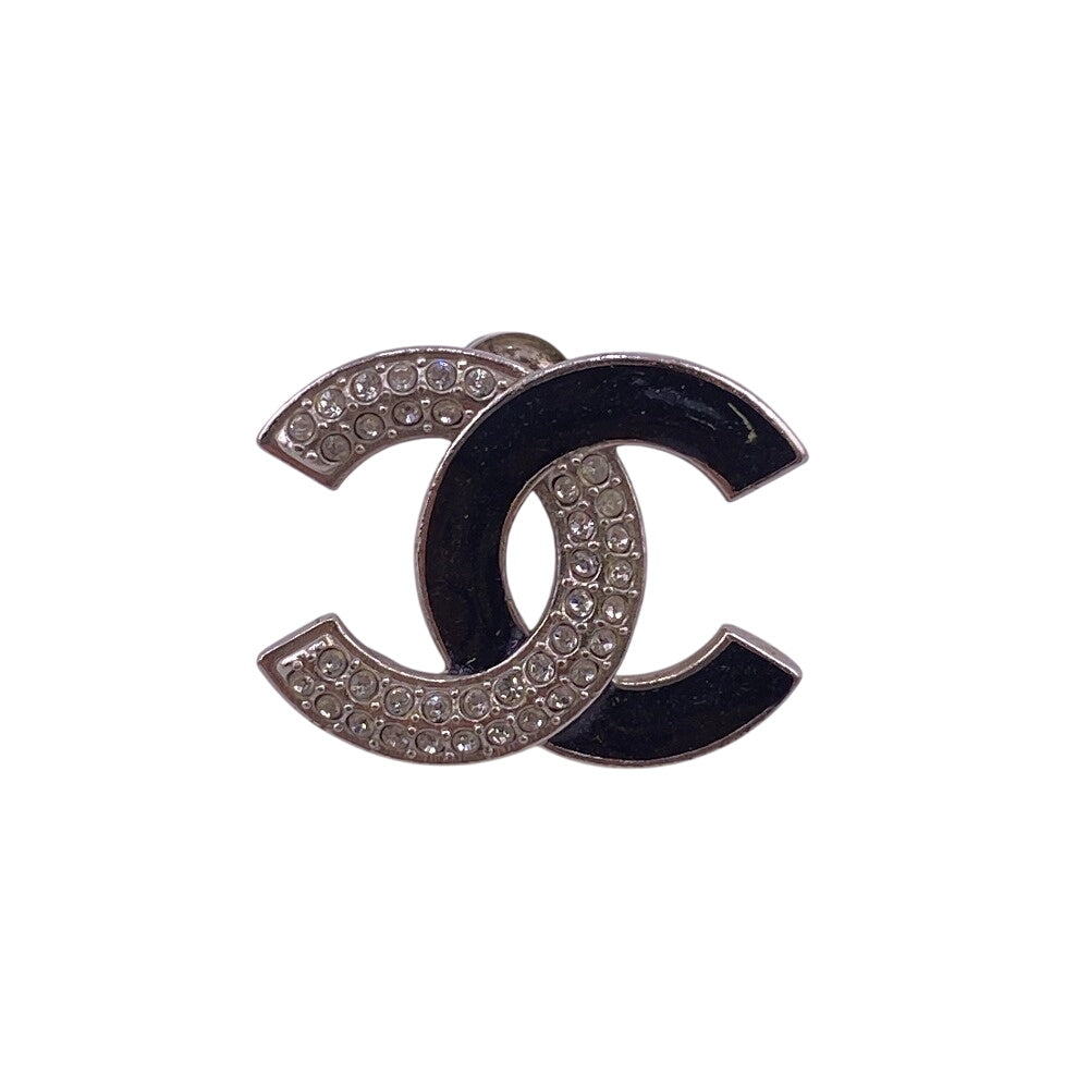 CHANEL Pierce A23K Silver, Rhinestone Silver COCO Mark Women Used Authentic