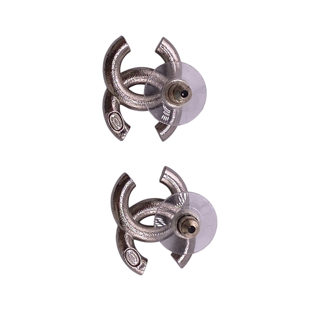 CHANEL Pierce A23K Silver, Rhinestone Silver COCO Mark Women Used Authentic