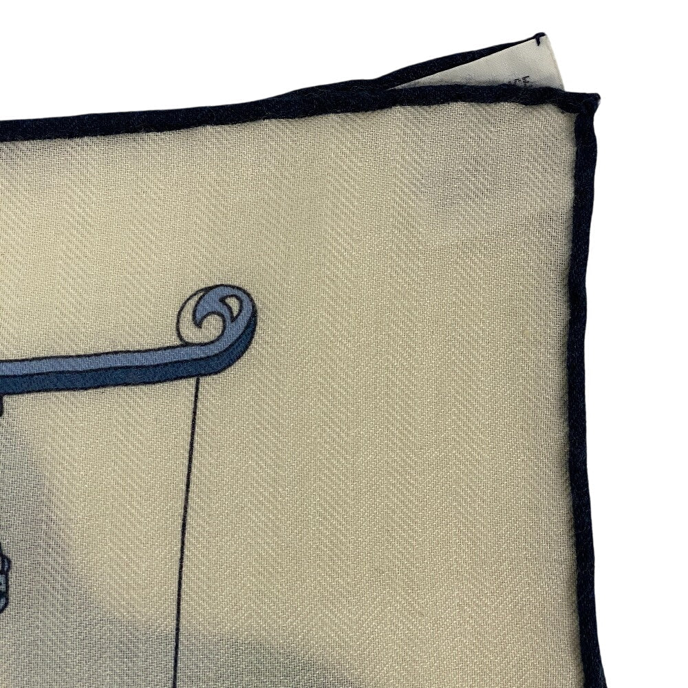 HERMES Stall Cashmere, Silk blue Caregean Fermata Women Used Authentic
