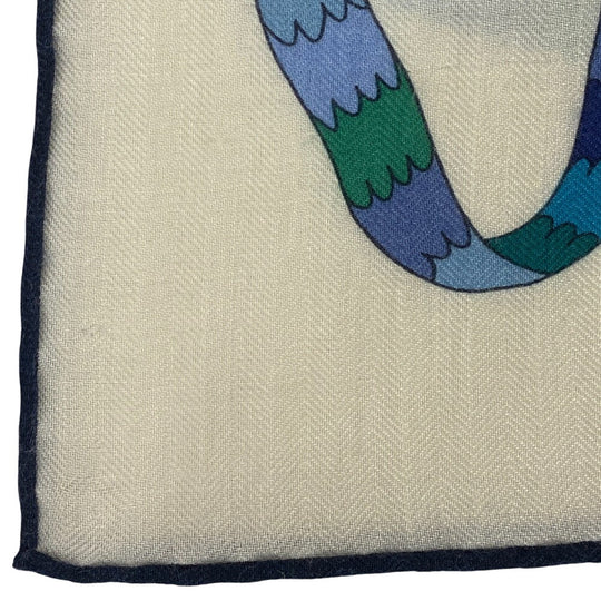 HERMES Stall Cashmere, Silk blue Caregean Fermata Women Used Authentic