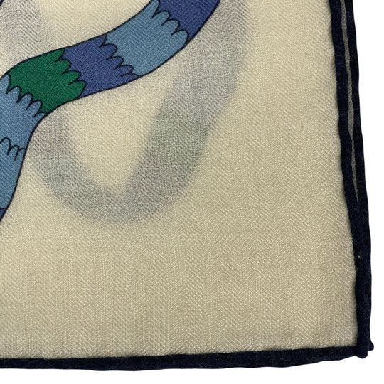 HERMES Stall Cashmere, Silk blue Caregean Fermata Women Used Authentic