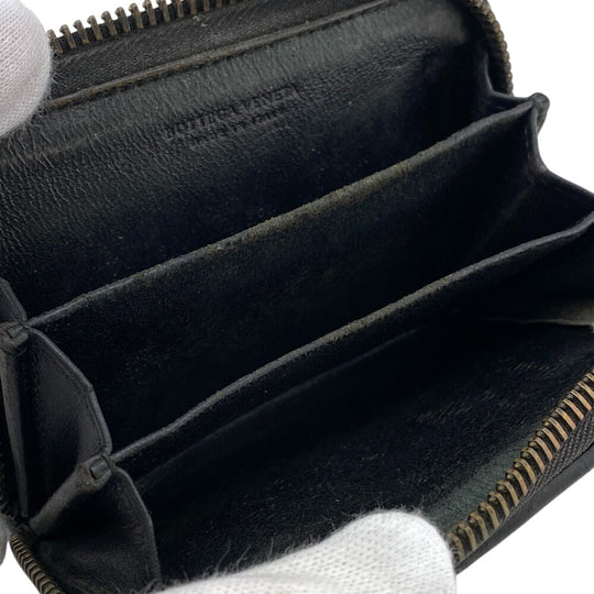 BOTTEGAVENETA Coin case leather black INTRECCIATO mens Used Authentic