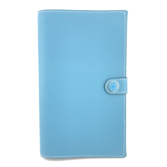 HERMES Long Wallet Purse Ever Calfskin blue RMS Tutankhamun Women Used Authentic