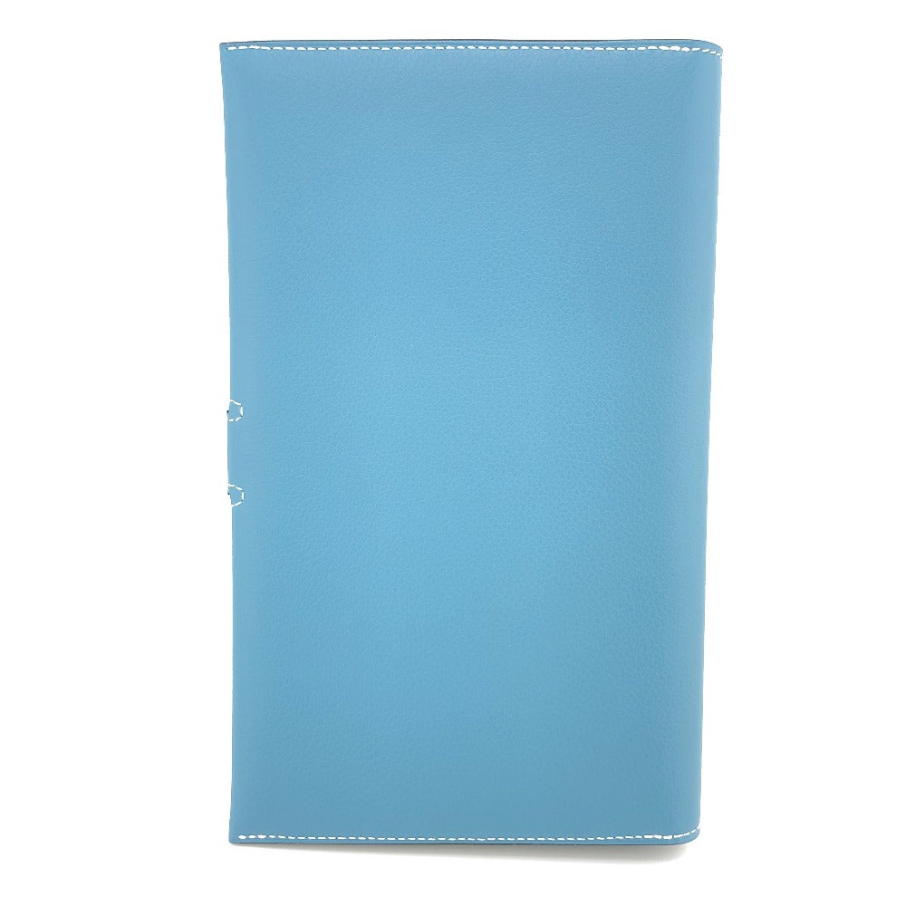 HERMES Long Wallet Purse Ever Calfskin blue RMS Tutankhamun Women Used Authentic