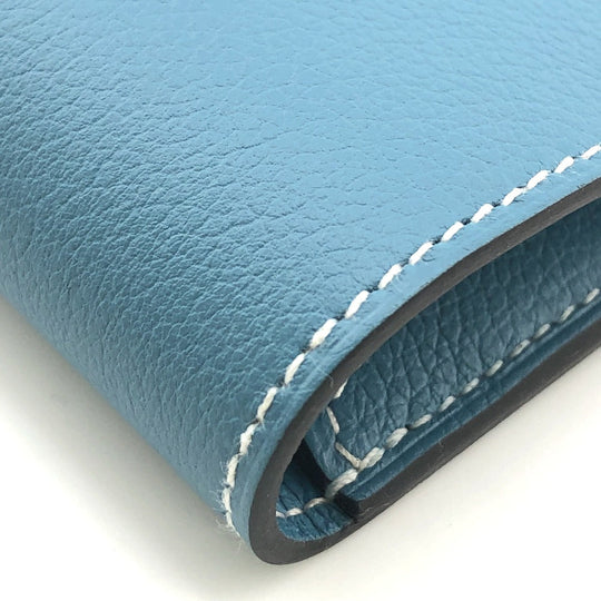 HERMES Long Wallet Purse Ever Calfskin blue RMS Tutankhamun Women Used Authentic