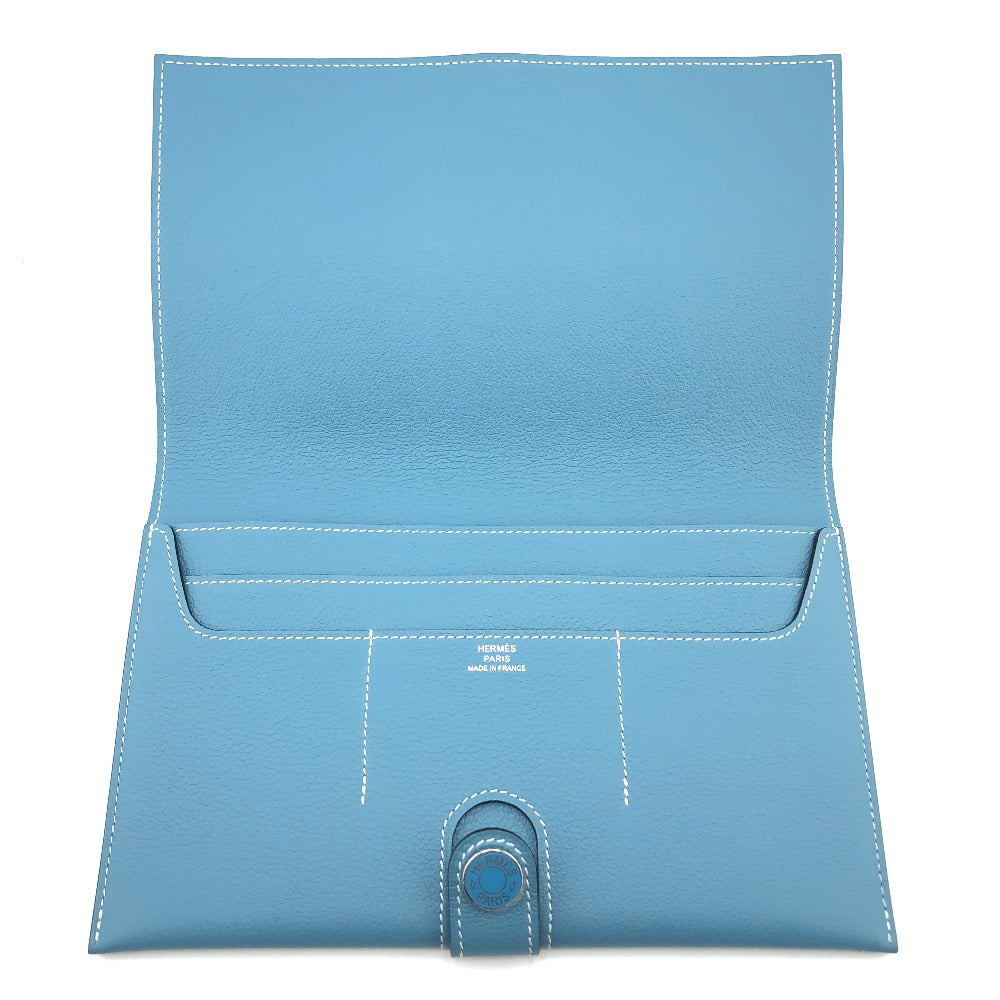HERMES Long Wallet Purse Ever Calfskin blue RMS Tutankhamun Women Used Authentic
