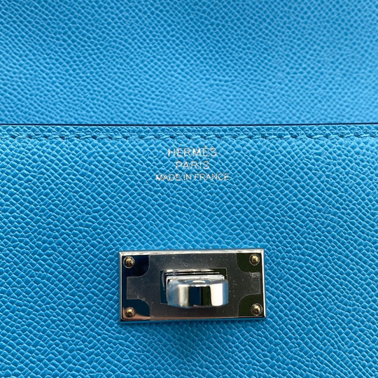 HERMES Long Wallet Purse Epsom Blue gene long kelly pocket Women Used Authentic