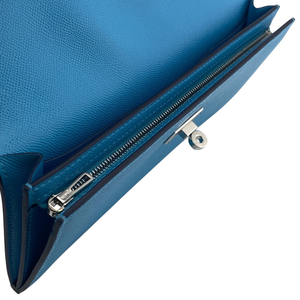 HERMES Long Wallet Purse Epsom Blue gene long kelly pocket Women Used Authentic