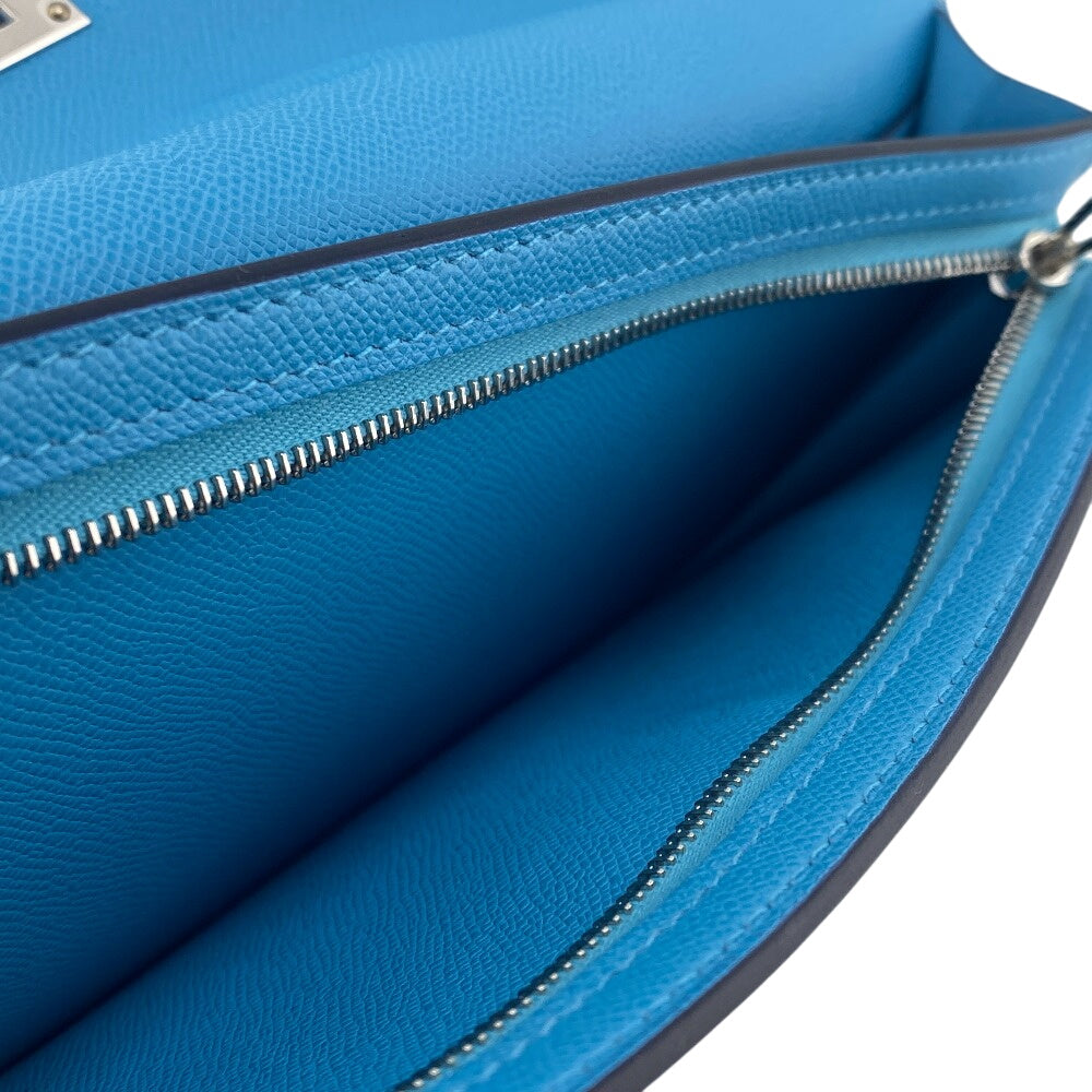 HERMES Long Wallet Purse Epsom Blue gene long kelly pocket Women Used Authentic