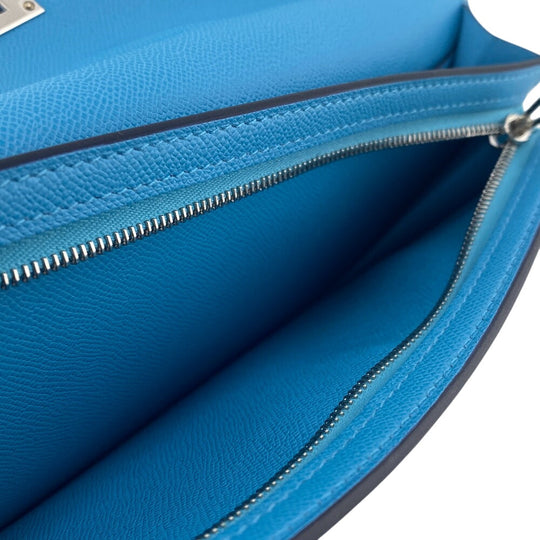 HERMES Long Wallet Purse Epsom Blue gene long kelly pocket Women Used Authentic