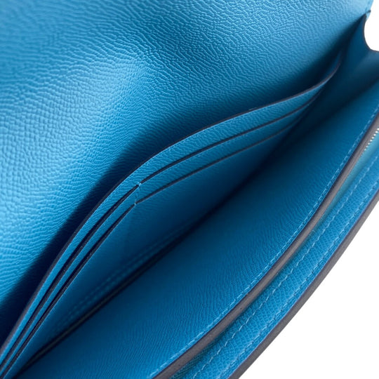 HERMES Long Wallet Purse Epsom Blue gene long kelly pocket Women Used Authentic