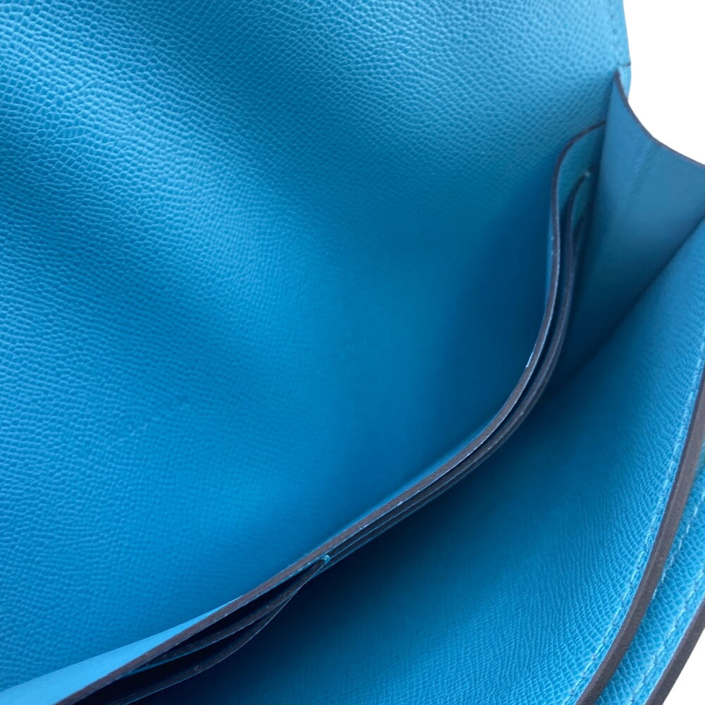 HERMES Long Wallet Purse Epsom Blue gene long kelly pocket Women Used Authentic