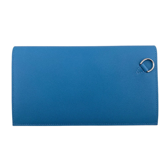 HERMES Long Wallet Purse Epsom Blue gene long kelly pocket Women Used Authentic