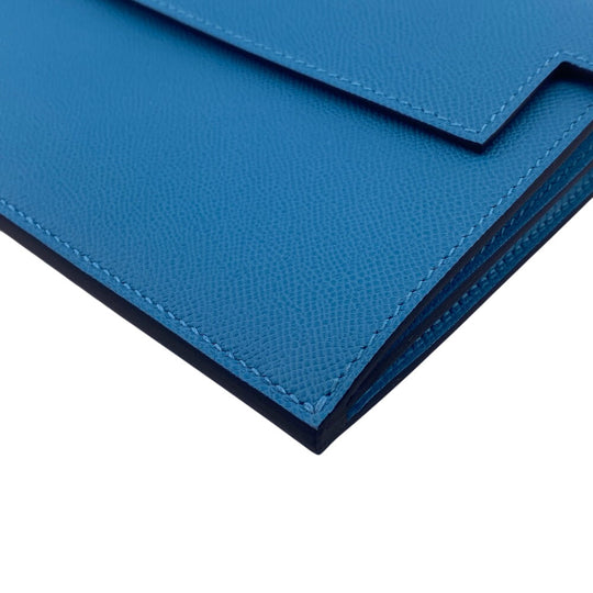 HERMES Long Wallet Purse Epsom Blue gene long kelly pocket Women Used Authentic