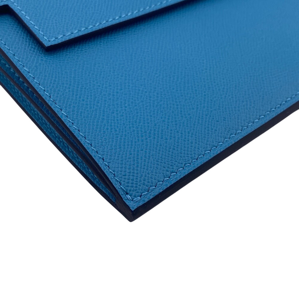 HERMES Long Wallet Purse Epsom Blue gene long kelly pocket Women Used Authentic