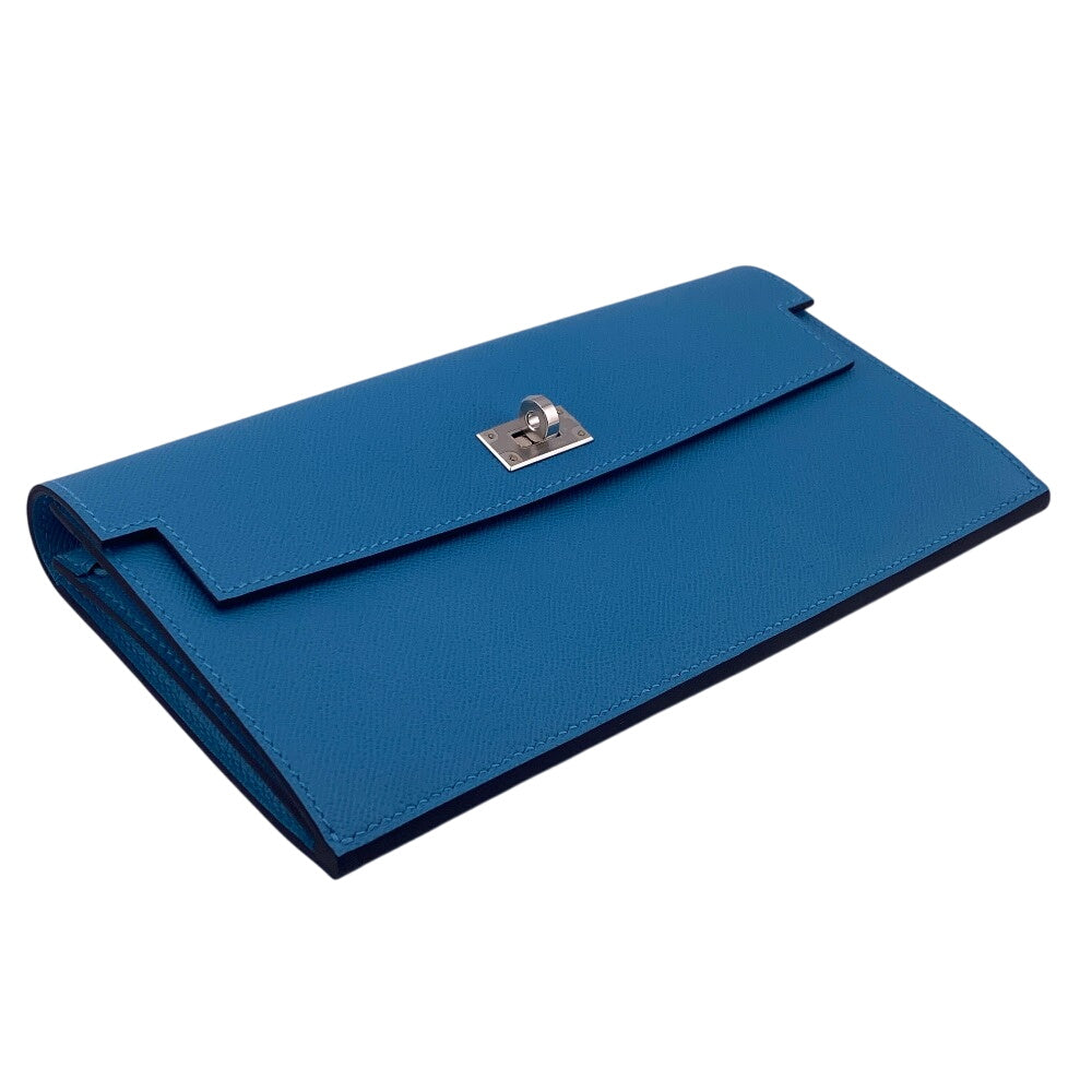 HERMES Long Wallet Purse Epsom Blue gene long kelly pocket Women Used Authentic