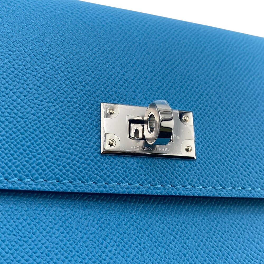 HERMES Long Wallet Purse Epsom Blue gene long kelly pocket Women Used Authentic