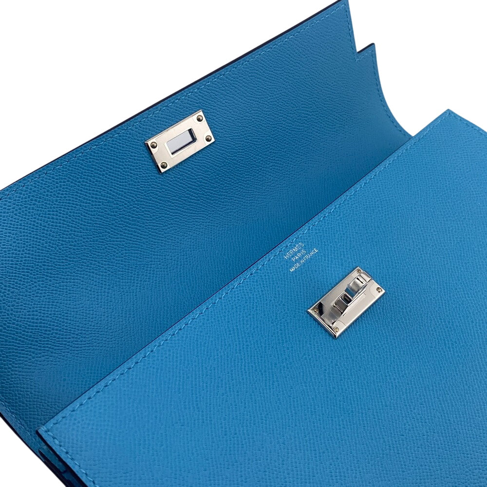 HERMES Long Wallet Purse Epsom Blue gene long kelly pocket Women Used Authentic
