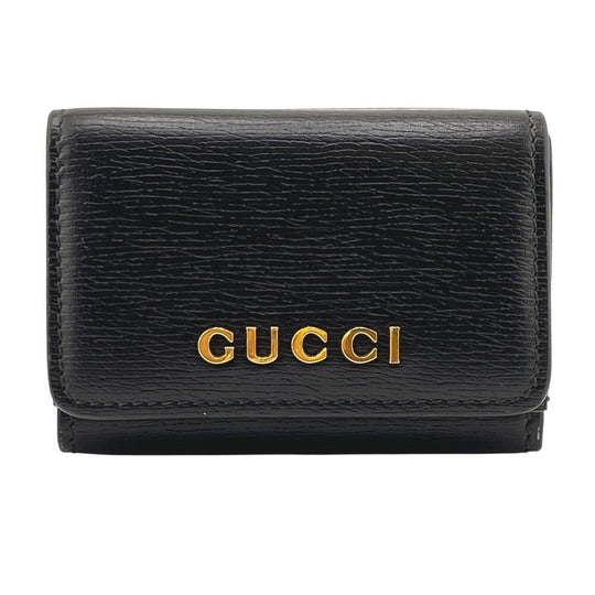 GUCCI Tri-fold wallet 790100 leather black Tri-fold wallet Script Wallet Women Used Authentic