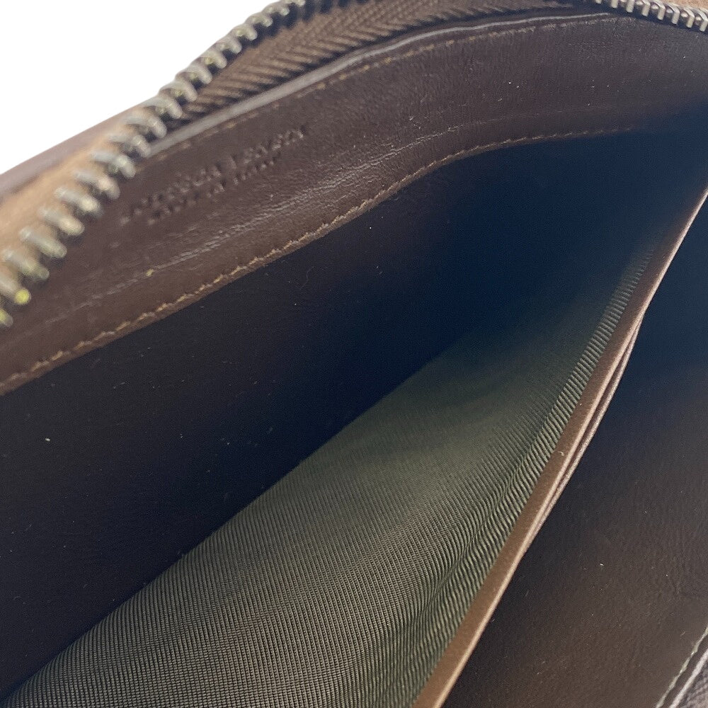 BOTTEGAVENETA Long Wallet Purse leather Brown Zip Around INTRECCIATO mens Used Authentic